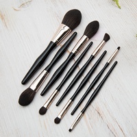 Ensemble professionnel de 8 pinceaux de maquillage de luxe en or rose avec bidon en PU cheveux bruns mélangés Logo personnalisé pour application cosmétique