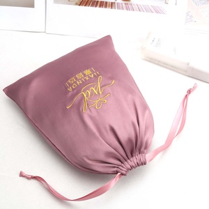 Custom Logo Printing Pink Satin Hair Bundle <b>Wig</b> Underwear Packing Bag Luxury Silk Gift Pouch for Hair - Product Image 2