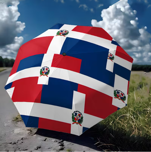 Parapluie drapeau dominicain, parapluies automatiques imperméables pour femmes et hommes, parapluie d'extérieur avec bouton d'ouverture et de fermeture automatiques, revêtement anti-UV - Product Image 1