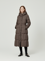 Veste longue réversible d'hiver QLYP en duvet, à carreaux, zippée, avec capuche ajustable à la taille, col montant, écologique et respirante
