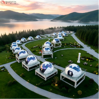 Dôme géodésique de luxe en aluminium chinois, capsule de villégiature, villa préfabriquée avec salle de bain extérieure, hôtel de glamping toutes saisons 6x6x6m, garantie 3 ans