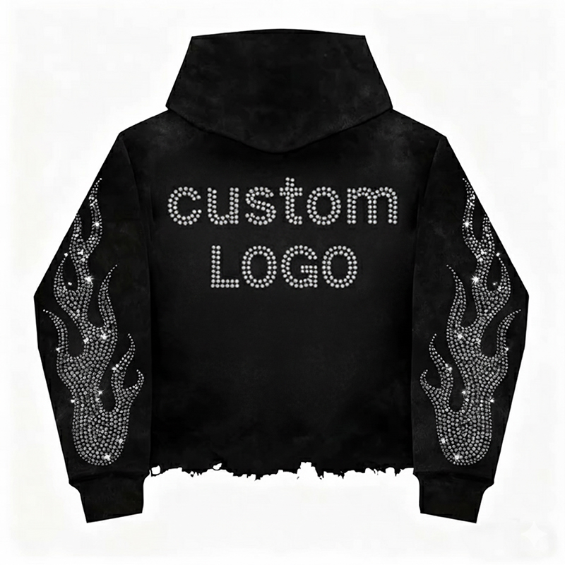 Full Zip Rhinestone Hoodie - Custom Bling Streetwear