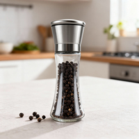 Moulin à sel et à poivre pour la maison, taille haute, 200 ml, rechargeable, manuel, en verre, pot à épices avec couvercle en acier inoxydable