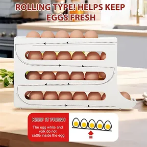 4-layer Refrigerator Egg Carrier Sliding Style Egg Organizer Automatic Scrolling Egg <b>Storage</b> <b>Box</b> Rack Kitchen <b>Tool</b> - Product Image 4