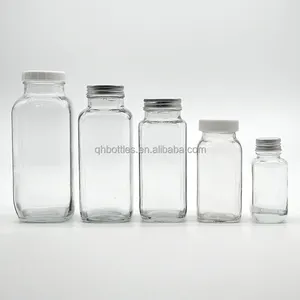 Горячая Распродажа 2022, стеклянная бутылка, упаковка для молока, напитков, сока 250, 350, 500 мл, французская квадратная стеклянная бутылка с пластиковой крышкой
