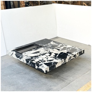 Table basse carrée de luxe moderne <span class=keywords><strong>en</strong></span> quartzite blanc poli pour salon, avec plateau métallique intégré, vente <span class=keywords><strong>en</strong></span> gros - Product Image 5