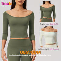 Tops de Yoga Personalizados para Mujer, 2 en 1, Convertibles, con Hombros Descubiertos, Cuello Barco, Manga 3/4, Elásticos en 4 Direcciones, de Nailon Suave y Spandex, Proveedor OEM