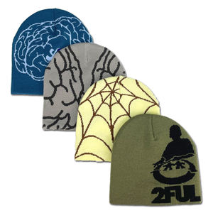 Bon prix du fabricant OEM : Bonnets <span class=keywords><strong>en</strong></span> <span class=keywords><strong>satin</strong></span>, bonnets surdimensionnés à motif toile d'araignée, bonnets jacquard personnalisés - Product Image 4