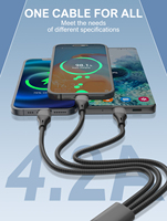 Cable de Carga Rápida 3 en 1 LDNIO LC96u, Precio al por Mayor, Compatible con Conectores Tipo-C, Micro e iOS, 4.2A Máx., Trenzado Metálico, 1.2M