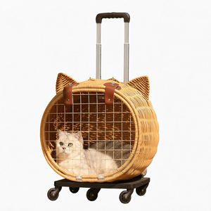 Cat Shape Woven Pet <b>Trolley</b> Carrier with Wheels for Outdoor <b>Dog</b> and Cat Transport - Product Image 1