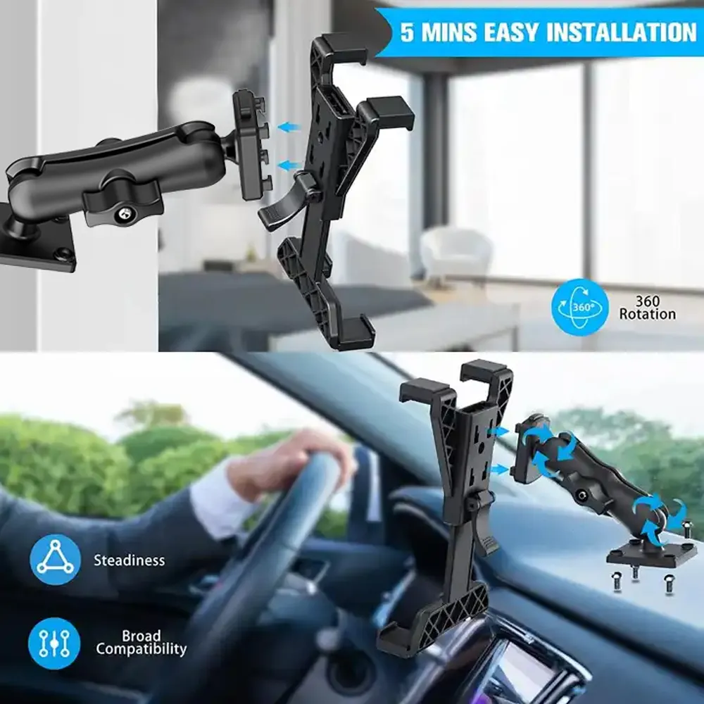 Base de taladro de alta resistencia para tableta, soporte de montaje de coche compatible con ipad para escritorios/coches/pared o camión/vehículos comerciales