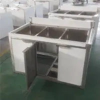 Stainless Steel Triple Bowl Sink Cabinet with Open Door
