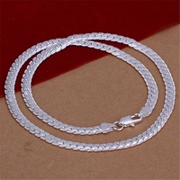 Collier chaîne en os de serpent de 3mm plaqué argent en laiton de conception classique Corde torsadée de 2mm et chaîne en os de serpent plat de 6mm