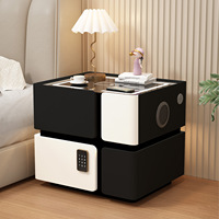 Muebles de Dormitorio Modernos, Mesita de Noche Inteligente con Luz LED, Carga Inalámbrica, Puerto USB, 2 Cajones, Tapa de Vidrio Templado, Gabinete para el Lado de la Cama