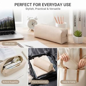 Étui à crayons en cuir personnalisé promotionnel avec logo, organiseur de bureau imperméable, pochette de voyage, trousse de maquillage pour cadeaux d'entreprise - Product Image 3