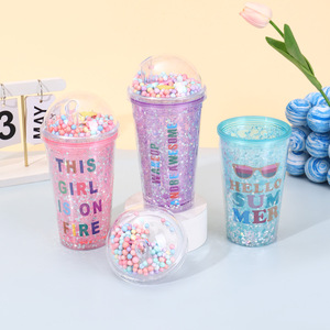 Sıcak satmak yaratıcı sevimli karikatür dikiş çift duvar plastik su şişesi yatay saman yatay saman su bardakları konteynerler - Product Image 3