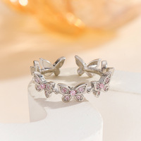 Cincin Kupu-kupu Multi-warna Kuningan Wanita AA02274, Cincin Jari yang Dapat Disesuaikan