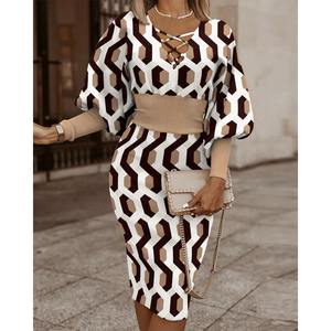 Robe de hanche imprimée taille haute mince pour femmes tenue décontractée à manches longues pour le printemps/été - Product Image 3