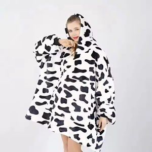 Coperta da notte in pile regalo <span class=keywords><strong>con</strong></span> <span class=keywords><strong>cappuccio</strong></span> per adulti di alta qualità in bianco e nero - Product Image 2