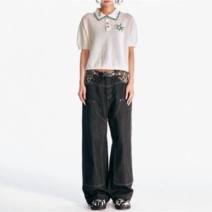 กางเกงยีนส์ขาตรงขากว้างสำหรับผู้ชายกางเกงยีนส์ทรงหลวมพิมพ์ลายเสือดาว - Product Image 4