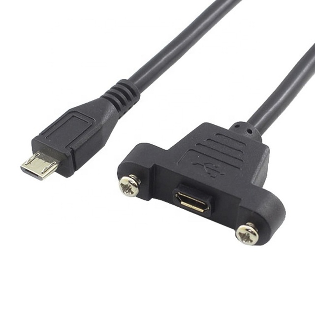 Micro-USB 5pin USB 2.0 Male Connector to Micro USB 2.0 Female Extension Cable 30cm 50cm With Screws Panel Mount Hole