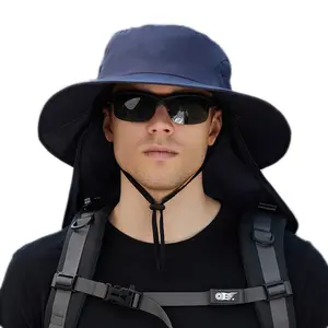 Summer large-brimmed shawl bucket hat for men  outdoor mountaineering fishing hat  neck protection  breathable sun protection