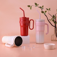 Vaso Térmico de Acero Inoxidable de Gran Capacidad con Asa, Tapa con Aislamiento al Vacío y Popote, Taza de Café Antiderrames, Logotipo Personalizado OEM