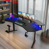 Bureau de jeu ergonomique multifonctionnel moderne avec cadre en acier robuste, hauteur réglable RGB, texture en fibre de carbone pour les professionnels