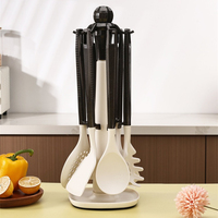 Ensemble de 7 ustensiles de cuisine en silicone résistant à la chaleur, spatule, louche, cuillère à pâtisserie, pour ustensiles de cuisine antiadhésifs, sans BPA, avec support rotatif