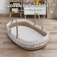 Panier de couchage décoratif à pompons rectangle moderne Panier de rangement en coton tissé pour la maternelle pour la literie textile pour enfants