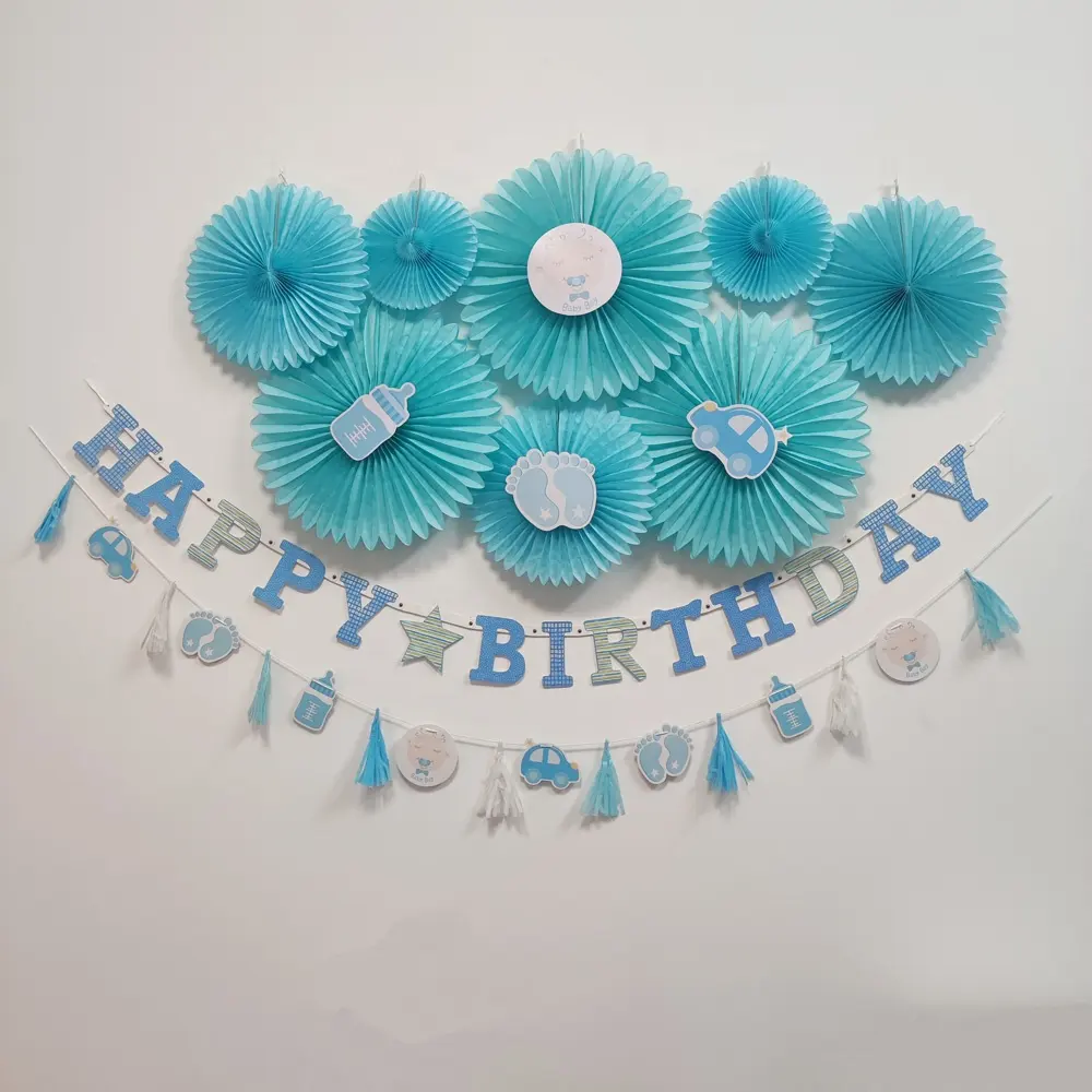 Baby Shower Boy Kit decorazione festa di compleanno carta velina ventaglio palla a nido d'ape