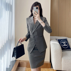 Women's Professional Suit Set Spring 2024 Office Lady Full Sleeve Polyester Anti-Wrinkle Two-Piece Skirt Suit - Product Image 1