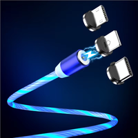 Câble de charge USB Type C magnétique lumineux 3-en-1 à charge rapide pour téléphones mobiles