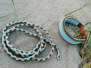 Duurzaam En Comfortabel 5Cm Breed Blauw Gevlochten Paracord Hond Martingale Kraag Met Leer En Leiband Set - Product Image 3