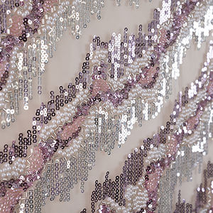 Tissu de tulle brodé de luxe de haute qualité pour mariée, tissu de dentelle perlée de luxe scintillant - Product Image 2