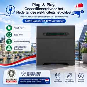 Sistema de Almacenamiento de Energía de 5 <span class=keywords><strong>kWh</strong></span> para Balcón + Inversor de 2,4 kW: Todo en Uno, Plug-and-Play, LiFePO4, Expandible, IP54, para Holanda - Product Image 1
