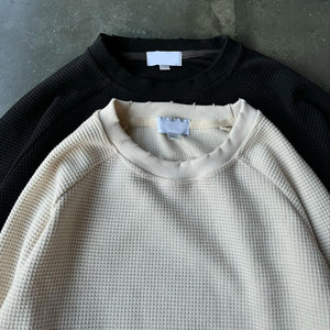 <span class=keywords><strong>T</strong></span>-<span class=keywords><strong>shirt</strong></span> pour <span class=keywords><strong>homme</strong></span> à manches longues en tricot gaufré sur mesure, en pur coton, coupe classique, décontracté, <span class=keywords><strong>t</strong></span>-<span class=keywords><strong>shirt</strong></span> à manches longues uni - Product Image 4