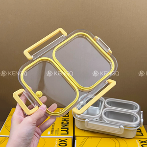 กล่องใส่อาหารสำหรับผู้ใหญ่กล่องเบนโตะสแตนเลส304ทรงสี่เหลี่ยมกล่องอาหารกลางวันเข้าไมโครเวฟได้ - Product Image 4