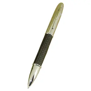 ACMECN Black Carbon Fiber Ball Point pen Jumbo refill Twist action Custom Logo Chrome Trim Silver Ball Pen