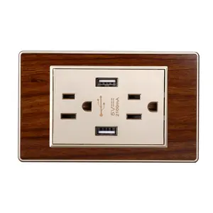 118 Wood Plate US Universal Wall Socket 6 Pin with multi outlet 2100mA 2 Usb Durable Quality