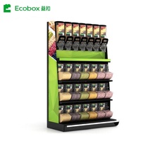 Étagère de présentation en fer assortie Ecobox avec bacs à aliments en vrac, bacs à gravité pour présentoir de supermarché
