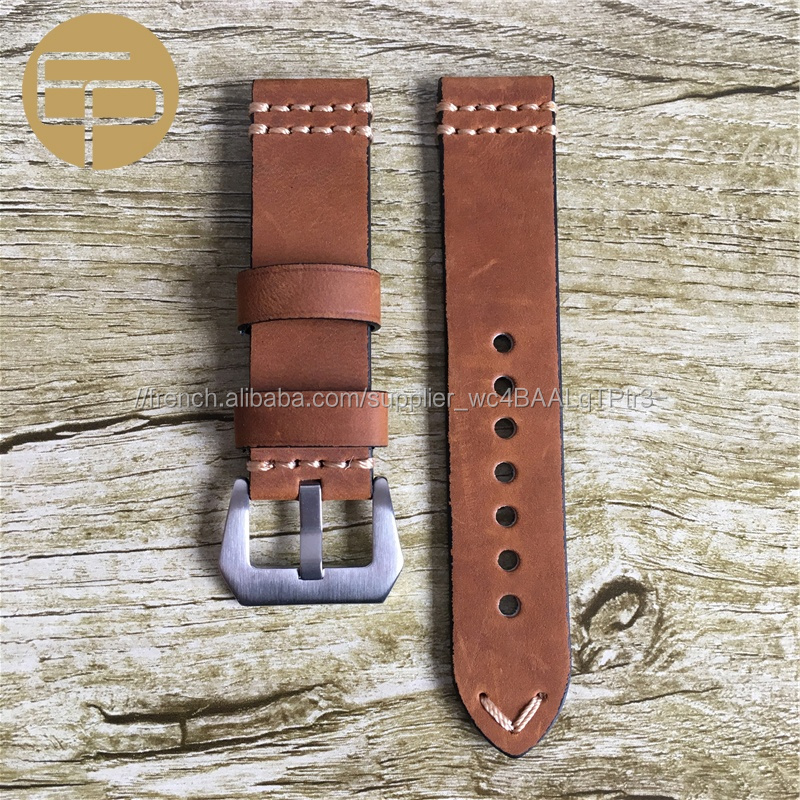 Mode 18 20 22 24 26mm vintage fou-cheval brun noir en cuir véritable bande de montre avec Pré- V boucle