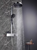 Ensemble de douche suspendu en laiton chromé avec cartouche céramique, jets pluie, jet et doux, eau chaude/froide pressurisée, commande à touches piano