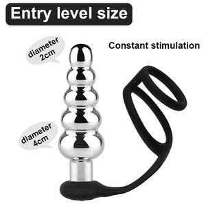 Sexbay Usine Directe Dix Fréquence Vibration Métal Cinq Tête Silicone Anneau De Verrouillage Vibration Télécommande Métal Anal Plug Hommes - Product Image 4