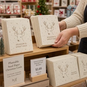 Carte de vœux A6 en papier semable avec motif renne et scène de neige, avec ficelle, vente en gros - Product Image 3