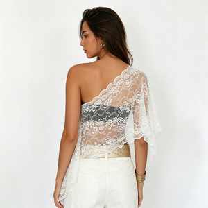 Chal de encaje asimétrico transparente y elegante para mujer, estilo sexy y versátil para vacaciones - Product Image 2