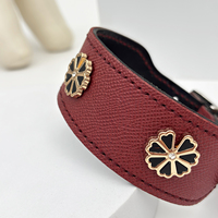 Collier large professionnel en cuir pour chien, pour lévrier, whippet, saluki, en cuir de vachette pleine fleur rouge bordeaux, orné de strass floraux