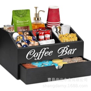 กล่องเก็บถุงกาแฟไม้, กล่องเก็บกาแฟแบบตั้งโต๊ะ, กล่องเก็บเครื่องปรุงกาแฟแบบมีช่องแบ่ง - Product Image 2