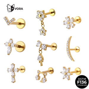 Bijoux de corps raffinés, Piercings, Boucles d'oreilles clous délicates en Titane ASTM F136 avec Zircon Cubique et Opale, forme Marquise simple, pour Conch, Helix, Tragus - Product Image 3