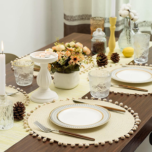 Napperons en coton tissé bohème imperméable décor de table rustique avec style à carreaux en tissu de dentelle pour mariage - Product Image 4